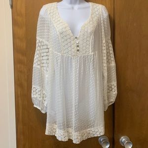 DANIEL RAINN BOHO PEASANT OFF WHITE CREAM  AND SWISS DOT BLOUSE SZ L
